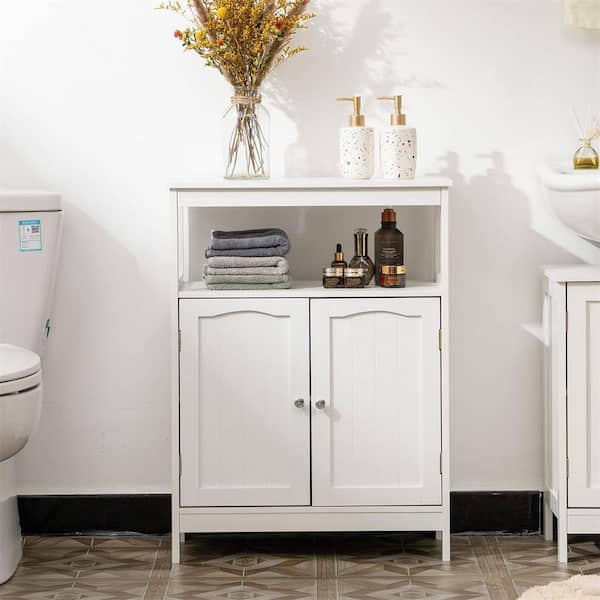 Homfa 4 Drawer Storage Cabinet, Wooden Cupboard Linen Bathroom Cabinet, White Finish