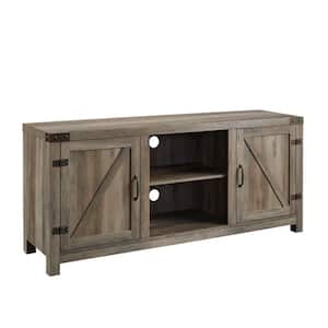 Barnwood Collection 58 in. Grey Wash 2-Door TV Stand fits TV up to 60 in. with Adjustable Shelf