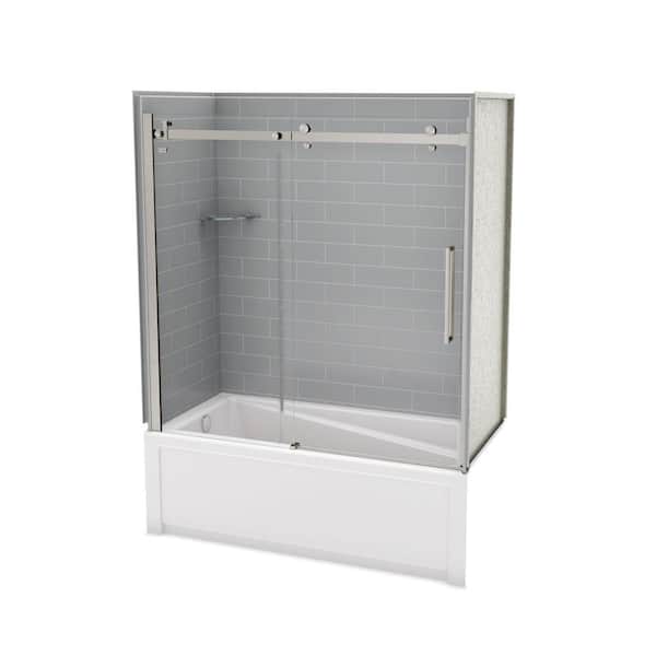 Utile Metro 30 in. x 59.8 in. x 81.4 in. Left Drain Alcove Bath and Shower Kit in Ash Grey with Brushed Nickel Door