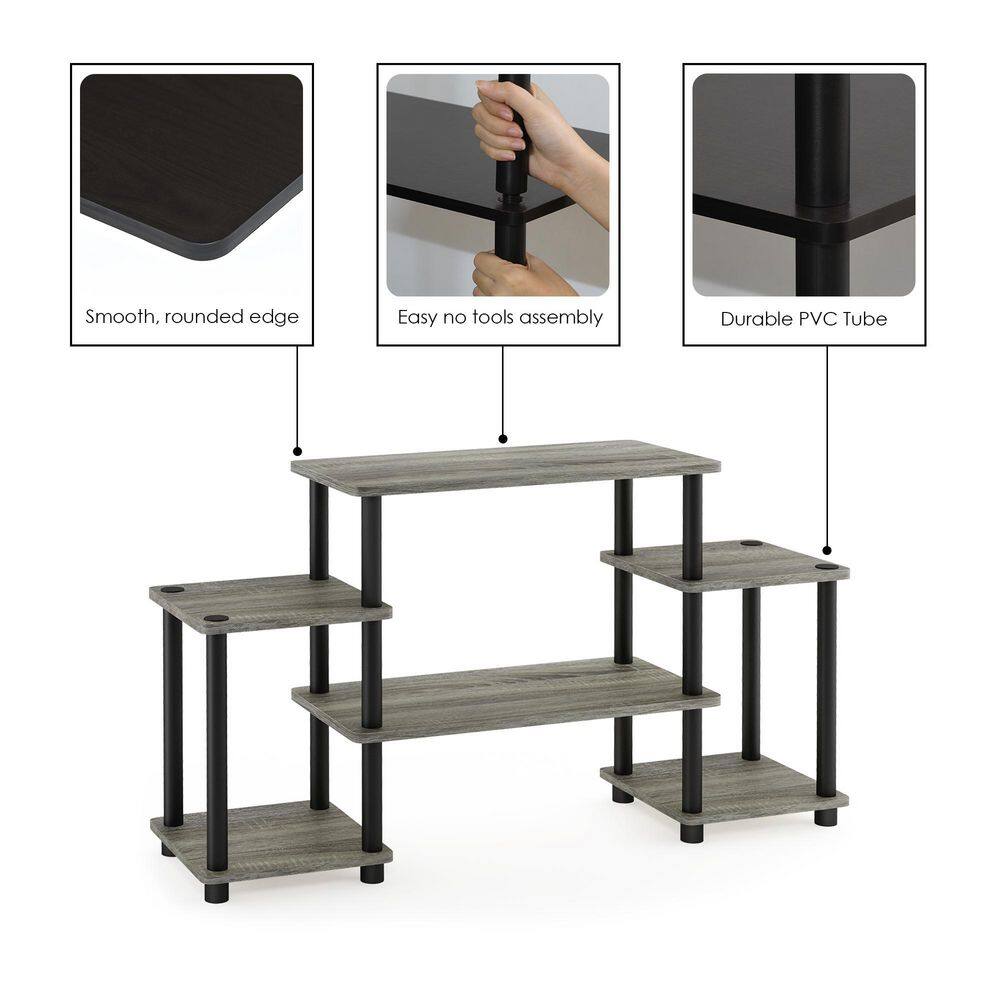 French Oak and Black Corner Entertainment Center with PVC Tubes