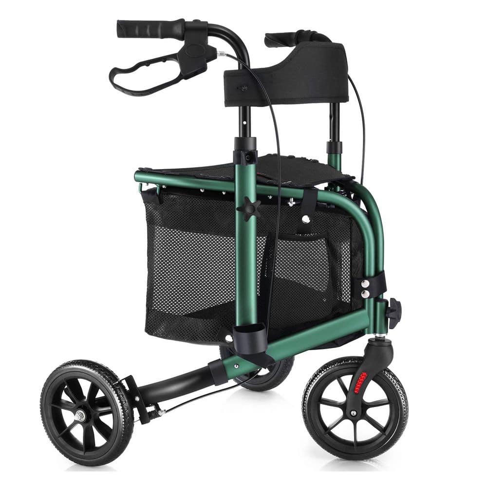 Anqtovp 3-Wheel Rollator Walker with Seat, Lightweight Foldable ...