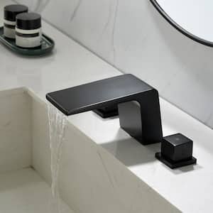8 in. Widespread 2-Handle Bathroom Faucet Waterfall Spout Center Wide-Spread Faucet in Matte Black