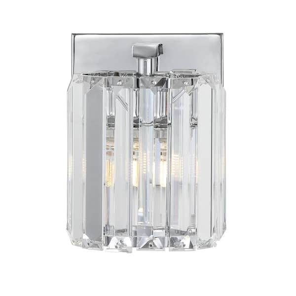 Coco Prism Vintage 4.75 in. 1-Light Chrome Metal/Glass Classic Glam LED Vanity Light