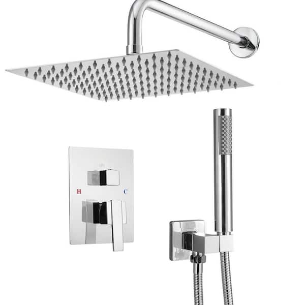 Rainfall Shower System, Faucet Set with 10 in. Rain Shower Head, Handheld Spray, Wall Mounted, Silver Chrome 2025 Update