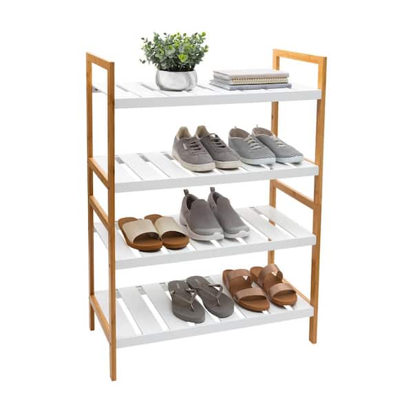 ORGANIZE IT ALL 18.5 H 12-Pair 4-Tier White Bamboo Shoe Rack