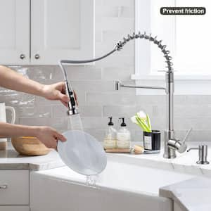 Single Handle Pull Down Sprayer Kitchen Faucet with Soap Dispenser, Pull Out Spray Wand in Brushed Nickel