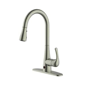 Touchless Motion Activated Single Handle Pull-Down Sprayer Sensor Kitchen Faucet in Brushed Nickel