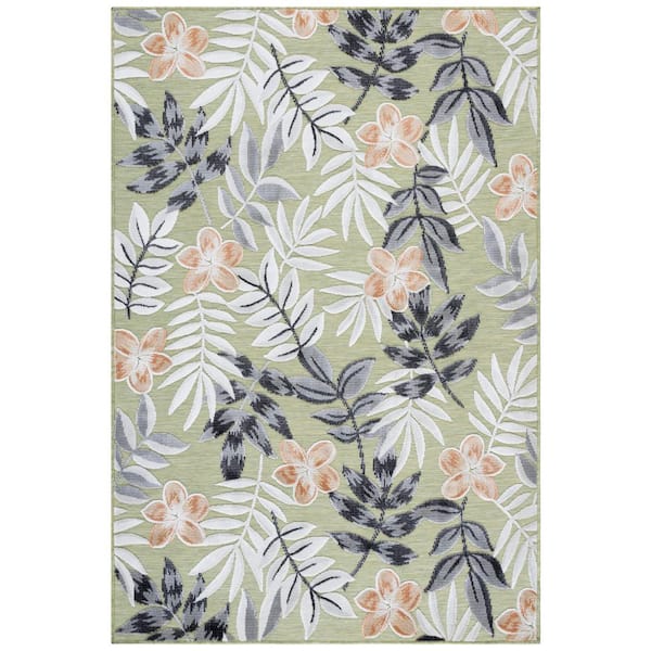 Cabana Olive/Gray 4 ft. x 6 ft. Botanical Floral Indoor/Outdoor Area Rug