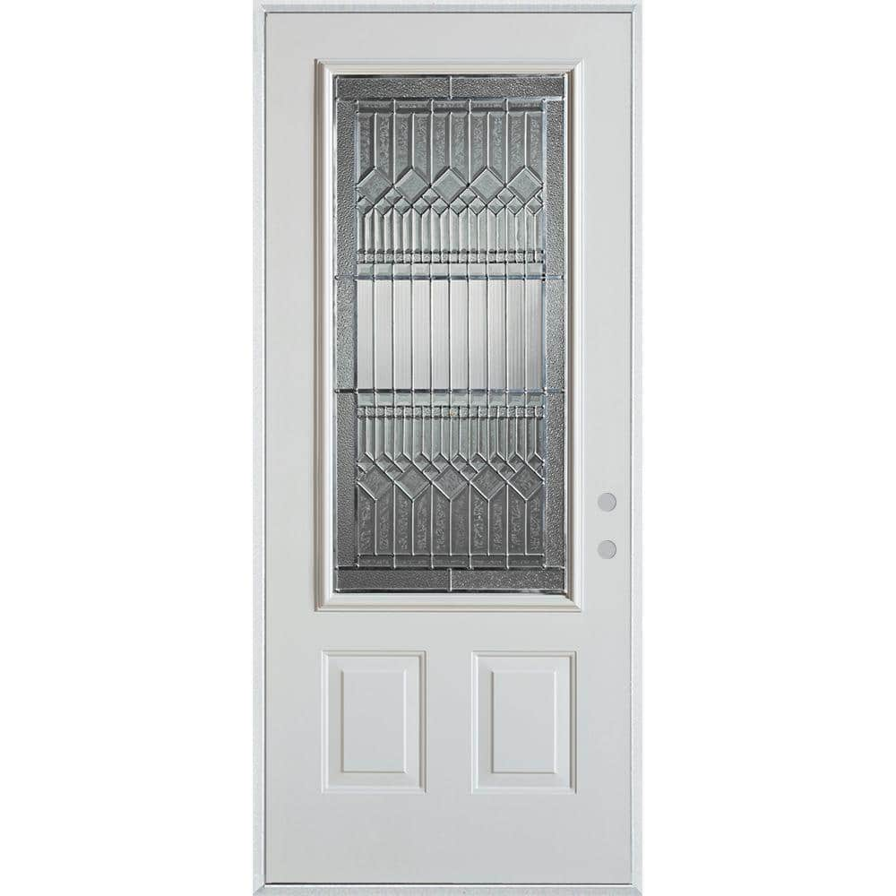 36 in. x 80 in. Lanza Zinc 3/4 Lite 2-Panel Painted White Steel Prehung Front Door -  Stanley Doors, 1546E-D-36-L-Z