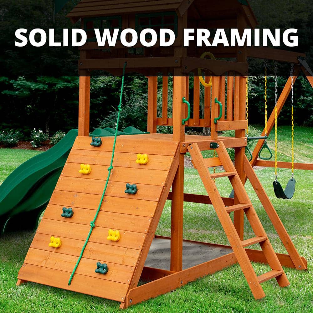 Cedar Wood Swing Set with Tire Swing and Picnic Table