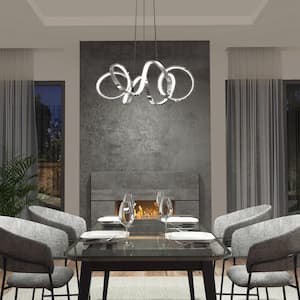 Swirl Ribbon 27-Watt 1-Light Modern Chrome 3CCT Integrated LED Hanging Pendant Light Fixture for Dining Room or Kitchen