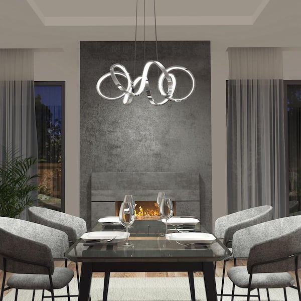 Swirl Ribbon 27-Watt 3CCT 1-Light Chrome Integrated LED Pendant Light - Contemporary Pendant Light Fixture