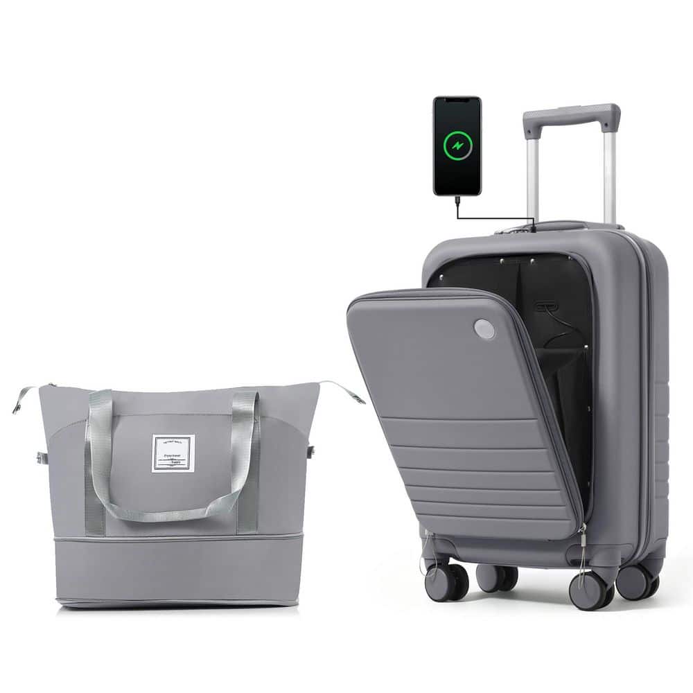 Merax 2-Piece Gray Expandable ABS Plastic Hardshell Luggage Set