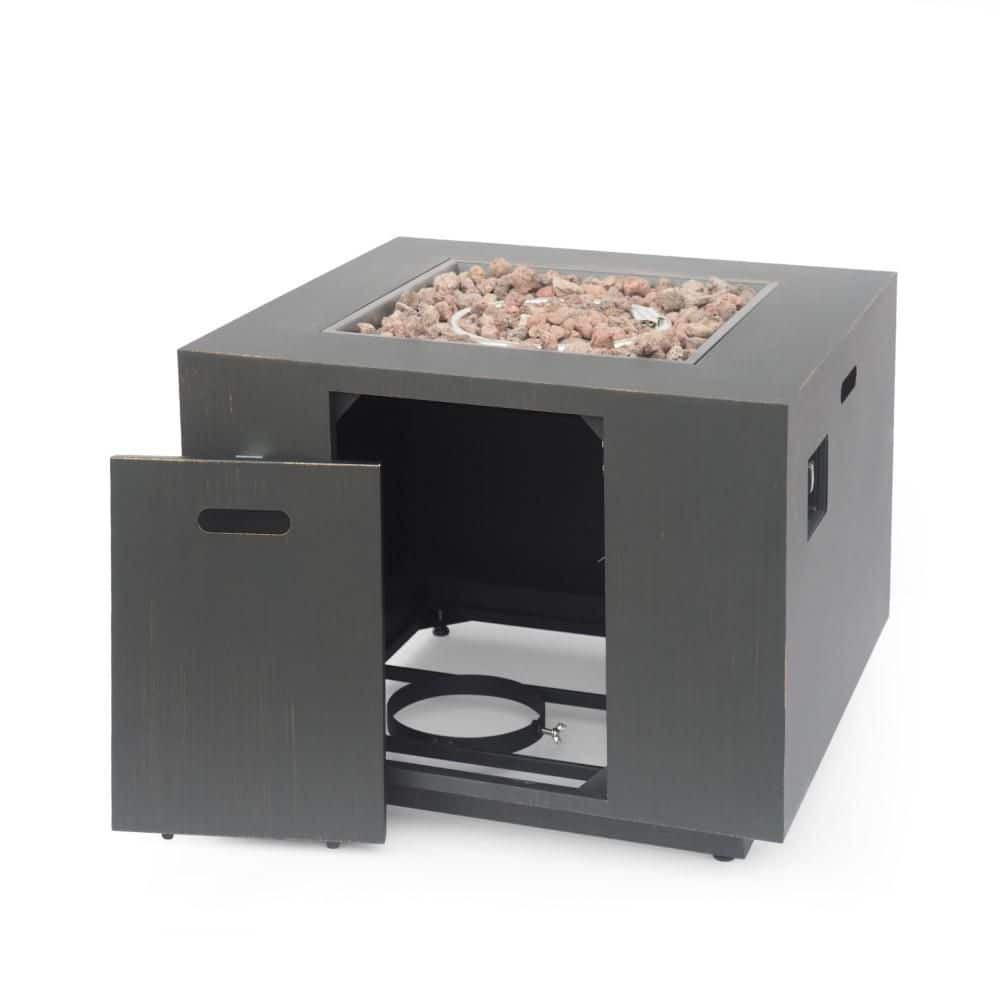 Brushed Brown Square Iron 33 in. Outdoor Propane Fire Pit with Tank ...