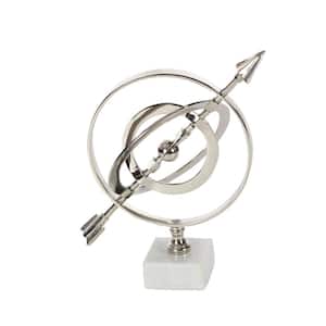 12 in. Silver Aluminum Armillary Decorative Globe with Marble Base