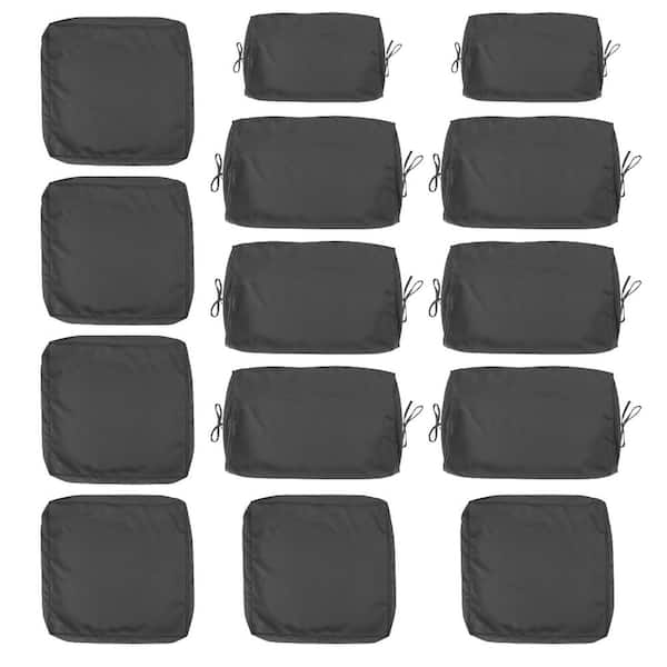 14-Piece Waterproof Patio Outdoor Cushion Covers Slipcovers for Outdoor Furniture Protector Replacement Gray Cover Only