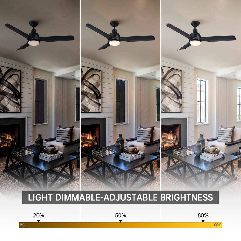 52" Matte Black Modern LED Ceiling Fan with Remote