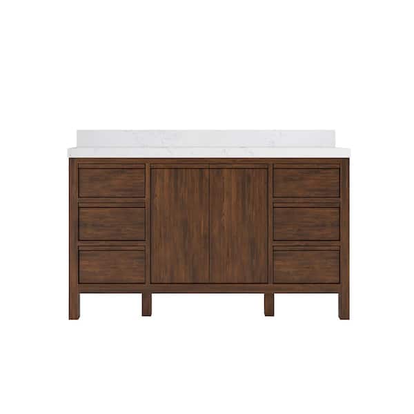 Willow Collections Elizabeth Teak 60 in. W x 22 in. D x 36 in. H Single Sink Bath Vanity in Dark Walnut with 2 in. Empira Quartz Top