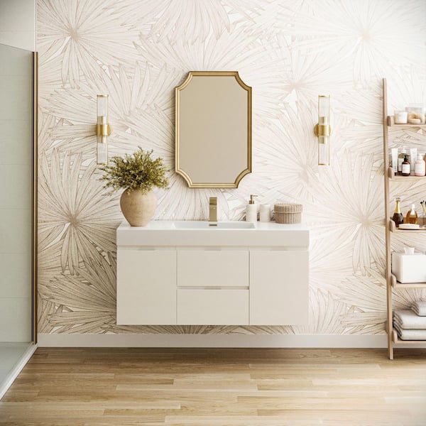 Valencia 48 in. W Wall Hung Bathroom Vanity in Glossy White with Acrylic Vanity Top in White