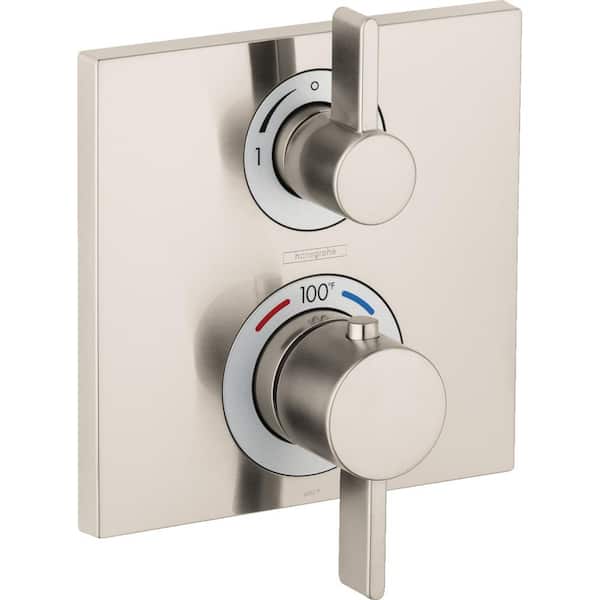 Ecostat Square 2-Handle Shower Trim Kit in Brushed Nickel (Valve Not Included)
