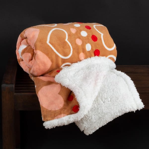 Lavish Home Tan/Red/White/Pink Polyester Throw Blanket