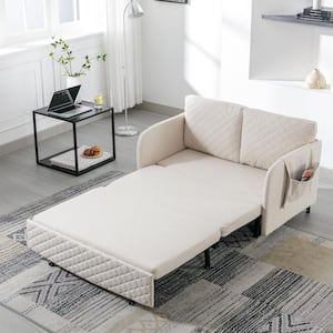 73.03 in. W PU Leather Twin Size Rectangle 2-Seat Convertible Sofa Bed in Beige