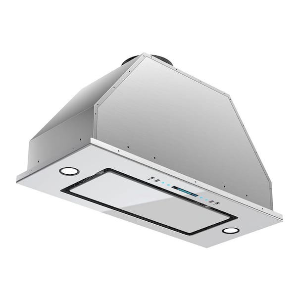 30 in. 900 CFM Convertible Insert Range Hood in Stainless Steel and White Glass with 4-Speed, Low Noise and LED Lights