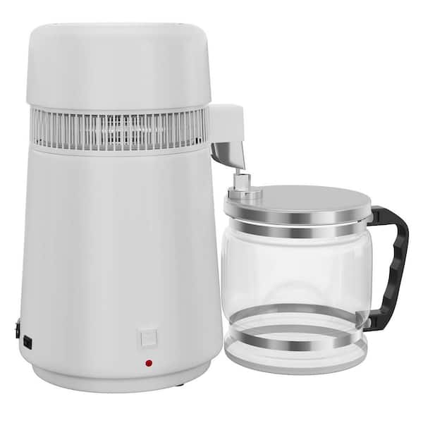 1Gal 4 Liters White Stainless Steel Electric Kettle with Glass Container, Plastic Shell Distilled Water Machine, 8 Cup