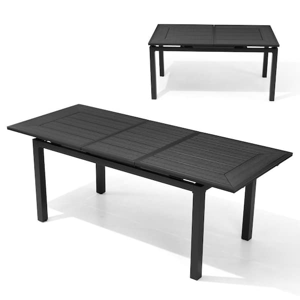 63-82.8 in. Black Aluminum Extendable Outdoor Dining Table Wood-Like Tabletop Patio Dining Table with Extension