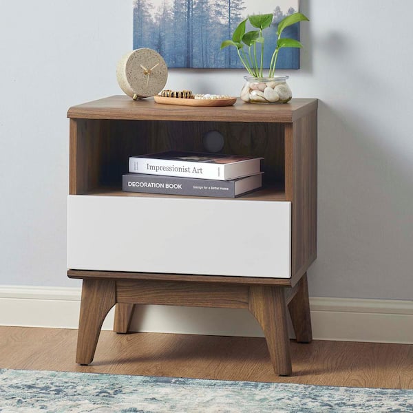 MODWAY Envision Nightstand in Walnut White