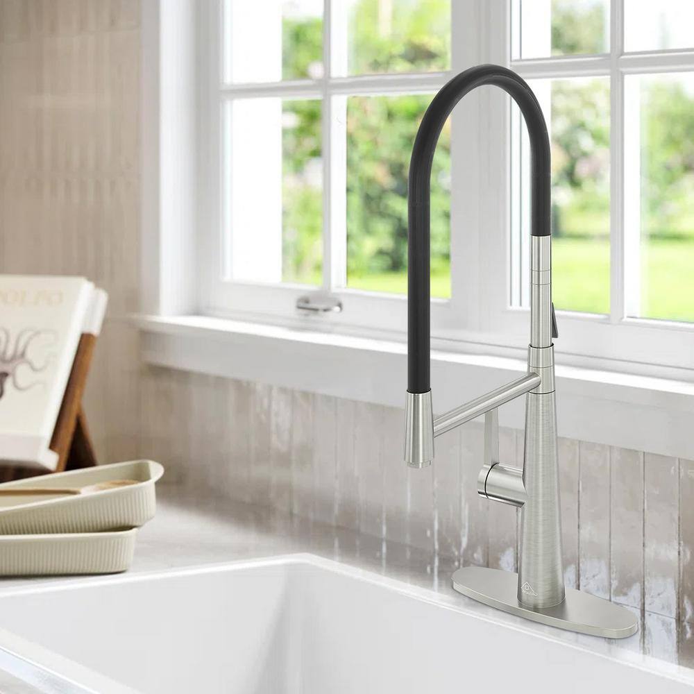 Brushed Nickel Single-Handle Kitchen Faucet with Dual-Function Spray Head
