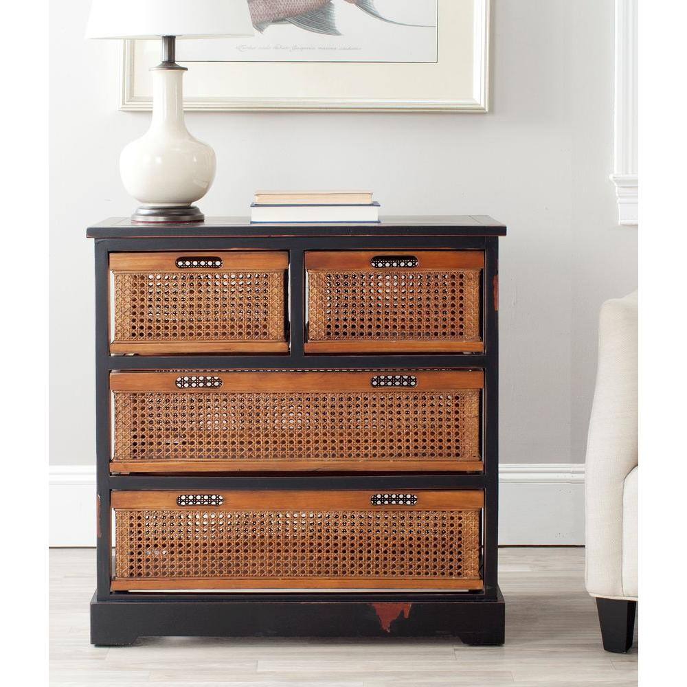 Colonial Charm Black Pine 4-Drawer Unit with Amber Cane Baskets