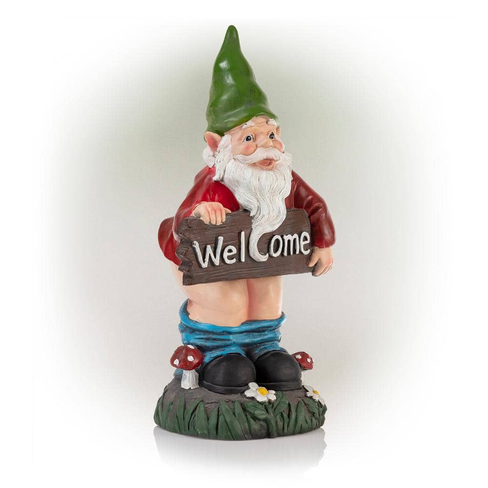 22 in. Tall Outdoor Garden Gnome with Pants Down Yard Statue Decoration, Mu