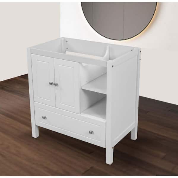 30 in. W x 18 in. D x 31 in. H Freestanding Bath Vanity Cabinet, Solid Wood Frame Bathroom Cabinet without Sink in White