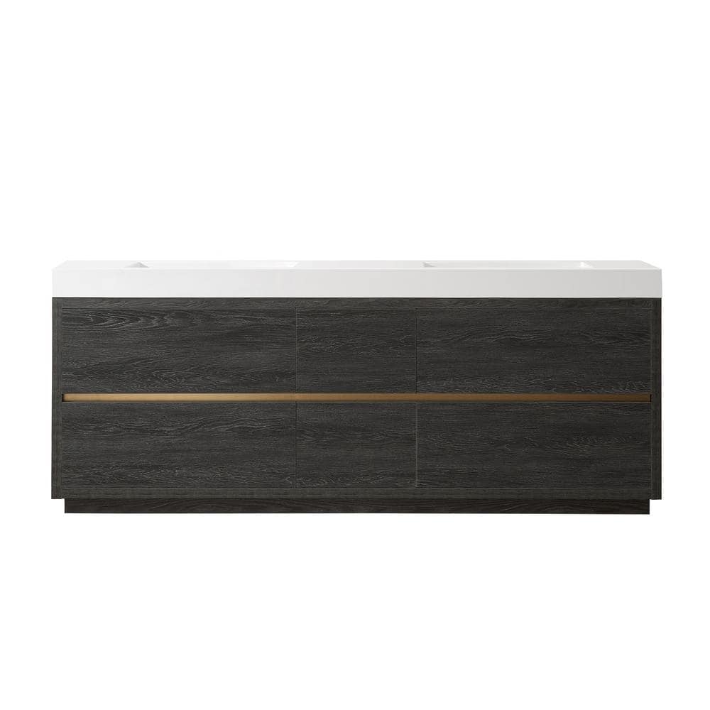 Huesca 84 in. W x 19.7 in. D x 33.9 in. H Double Sink Bath Vanity in North Black Oak with White Composite Stone Top -  ROSWELL, 803084-NB-WH-NM