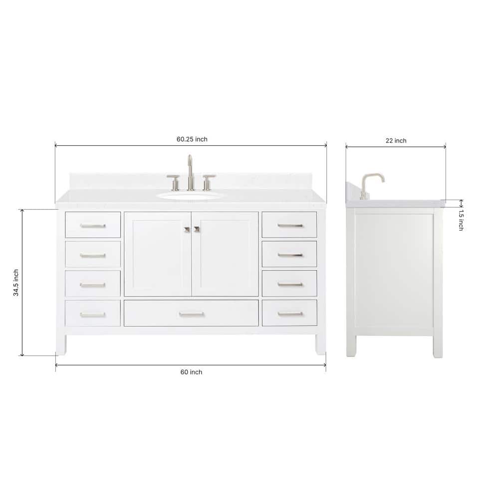 Cambridge 60" White Hardwood Freestanding Single Vanity Set