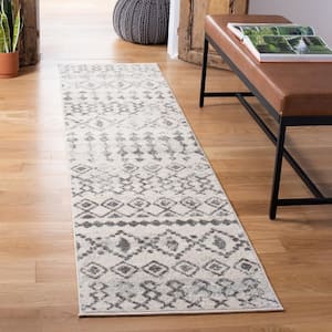 Tulum Ivory/Gray 2 ft. x 8 ft. Tribal Geometric Diamonds Runner Rug