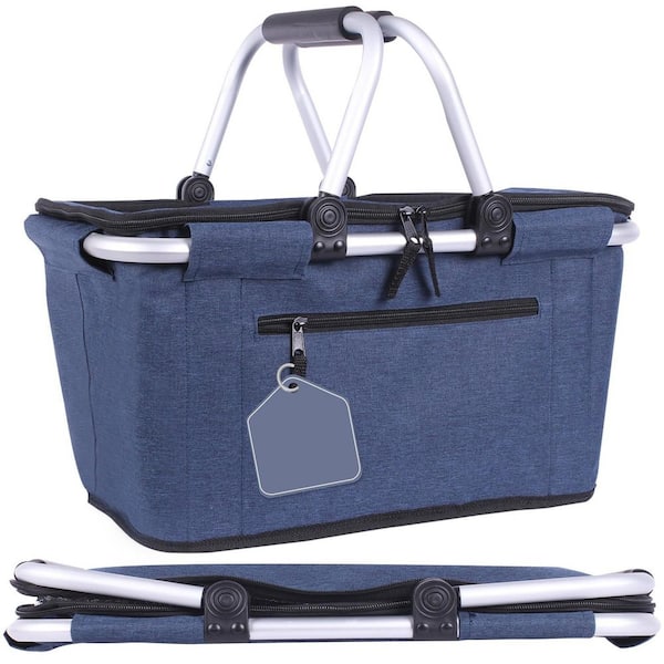 Wudkey Collapsible Polyester Picnic Basket with Lid and Handles