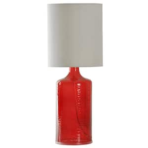 21.5 in. Red Table Lamp with Off-White Hardback Fabric Shade