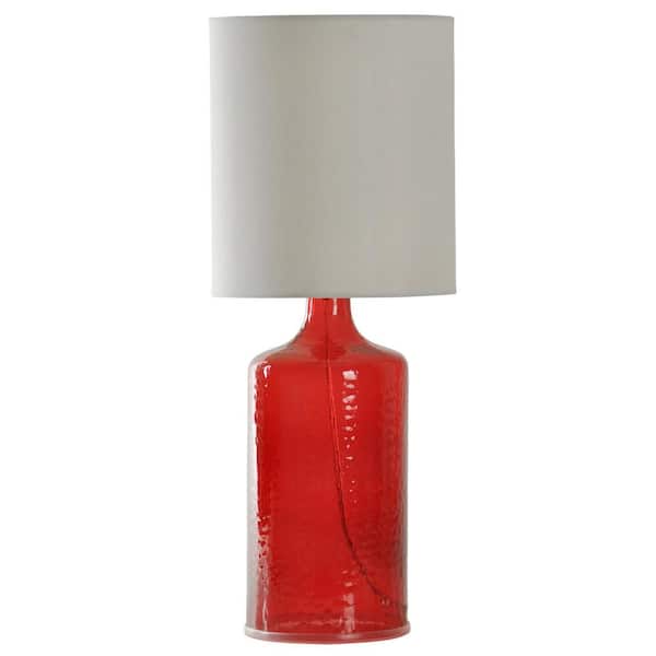 StyleCraft 21.5 in. Red Table Lamp with Off-White Hardback Fabric Shade
