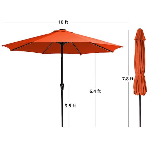 JEAREY 10 ft. Steel Lighted Market Tilt Solar Umbrella With Crank in Orange