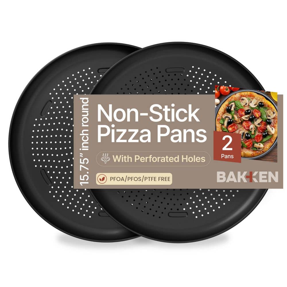 "Bakken 16"" Nonstick Pizza Pan 2 Pack, Perforated Carbon Steel Tray PTFE/PFOA/PFOS-Free, Oven & Dishwasher Safe, BLACK" price history on PriceWatchPro