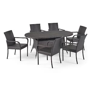 Barona 28.50 in. Multi-Brown 7-Piece Metal Oval Outdoor Dining Set