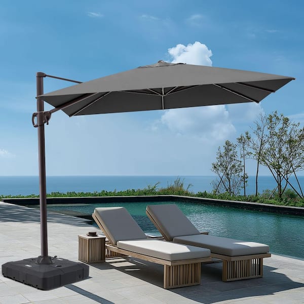 cantilever swivel patio umbrellas Pellebant 11 ft. x 9 ft. Windproof Aluminum Rectangular Cantilever Offset 360° Swivel Patio Umbrella in Black with 350 lbs. Base