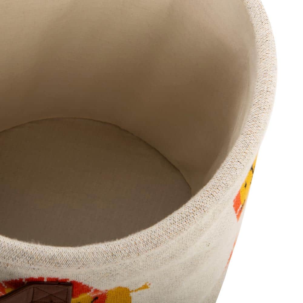 Lenny Lion Round Fabric Storage Basket in Orange & Beige