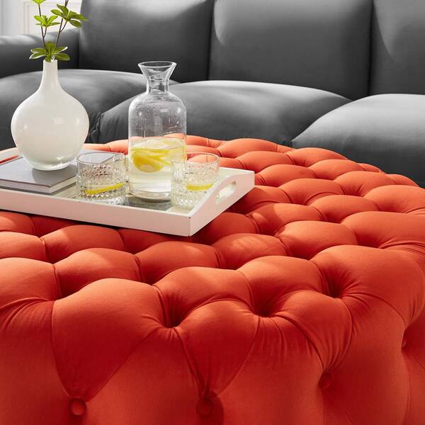Modway Amour Tufted Button Large Round Performance Orange Velvet Ottoman