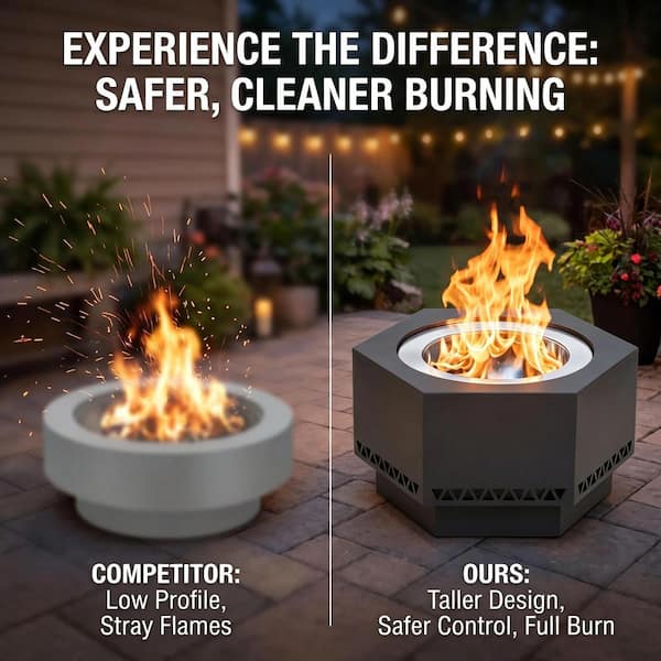 Sunjoy 28 In. Hexagonal Outdoor Patio Wood Burning Smokeless