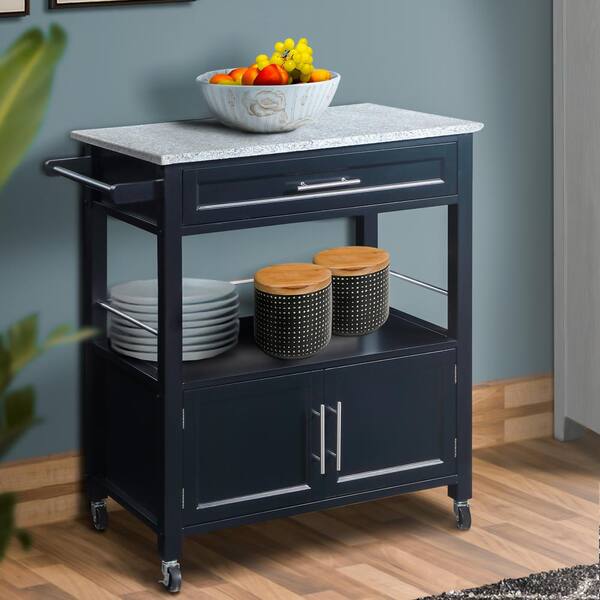 Black and Gray Benjara BM144035 Spacious Wooden Kitchen Cart with Granite Inlaid Top Black and Gray Benjara BM144035 Spacious Wooden Kitchen Cart with Granite Inlaid Top