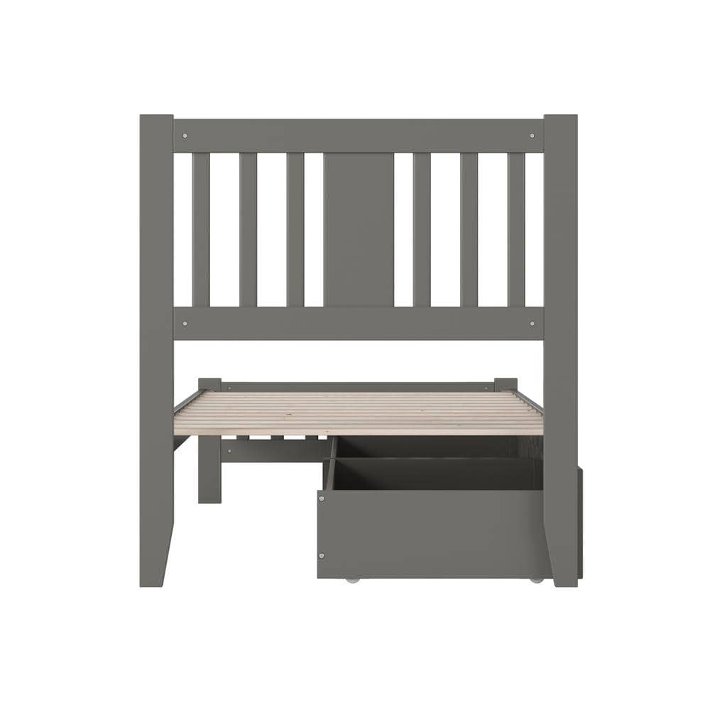 Tahoe Classic Grey Twin Bed with Storage Drawers and Mission Headboard