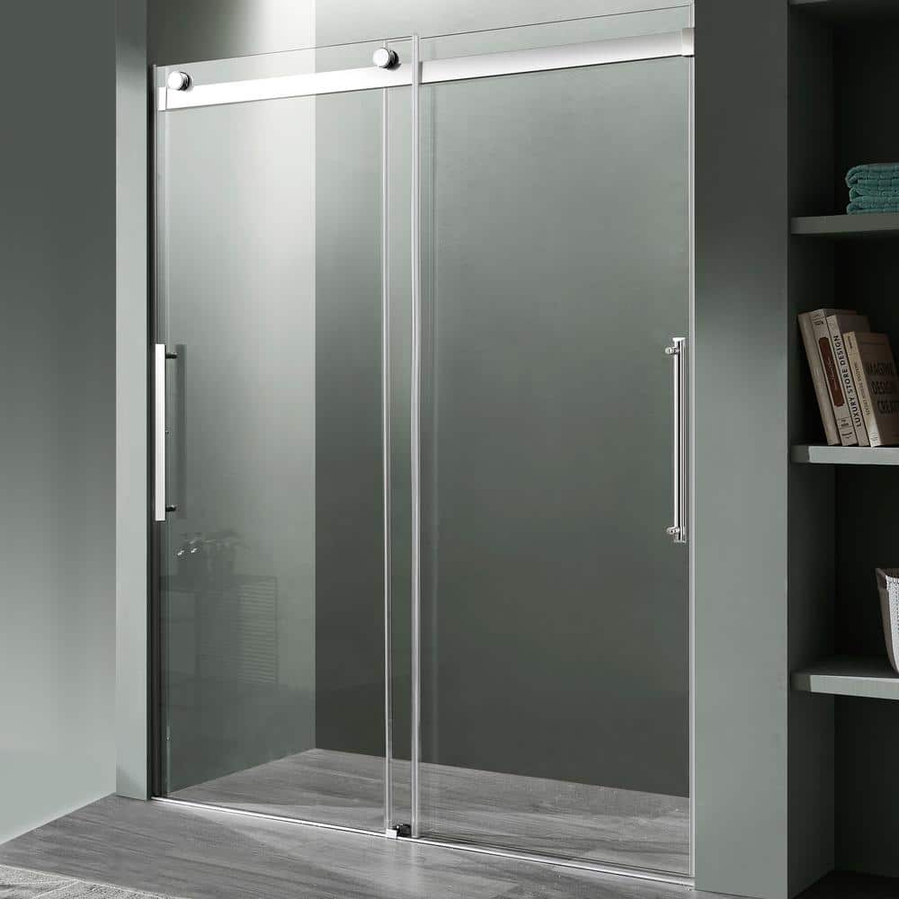Stellar Series 48 in. x 76 in. H Sliding Frameless Shower Door in Chrome wi